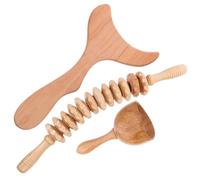 GALPADA Wood Massage Stick Set for Full Body Use - Compact Lymphatic Massager with 3pcs Gua Sha Tools (Fish Fork, Torch, 12-Wheel Roller) - Reusable Manual Sculpting and Neck Massager