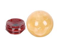 GALPADA Yellow Citrine Crystal Ball Decorative Ornament with Wooden Stand, Synthetic Material Sphere for Bedroom Or Office Desk, Easy to Display Stylish Desktop Ornament