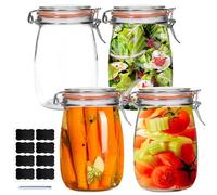 Galssmagic 32 oz Wide Mouth Mason Jars,4 Pack Glass Pickling Jars with Airtight Lids,Air Tight Glass Storage Container for Canning,Pickling,Fermenting