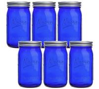 Galssmagic Blue Mason Jars 32 oz,6 Pack Wide Mouth Colored Quart Canning Jars with Airtight lids & Bands for Centerpieces,Fermenting,Pickling,Storage,DIY Crafts & Décor