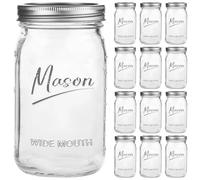 Galssmagic Mason Jars 32 oz,12 Pack Quart Wide Mouth Mason Jar With Airtight Lids,Glass Canning Jars for Fermenting, Pickling,Meal Prep,Overnight Oats & Centerpieces