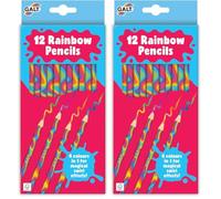 Galt 12 Rainbow Pencils - Kids Stationery Kit with Rainbow Coloured Pencil Crayons - 4 Colours in 1 for Magical Swirl Effects - Young Art Pencil Set for Children - Girls & Boys Ages 3 Plus (Pack of 2)