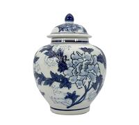 Galt International Blue & White China Floral Chinoiserie Ginger Jar 10" with Lid - Decorative, Home Decor Jar
