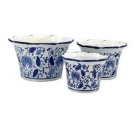 Galt International Blue White Floral Porcelain Ceramic Decorative Flower Pot 8645 Garden Pots Chinese Asian Design