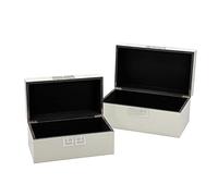 Galt International Storage Box Set Decorative Storage Box w/Hinged Lid Classic Design Wood Decor Boxes with Geometric Clasp Storage for Bedroom & Home - Set of 2 (White & Silver)