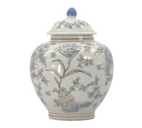 Galt International White & Light Blue Floral Chinoiserie Ginger Jar 10" with Lid - Ginger Jar, Tea Storage, Decorative, Home Decor Jar