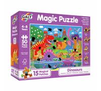 Galt Magic Puzzle Dinosaurs - Fun Colourful 50 Piece Jigsaw Puzzle for Kids, 15 Magical Rub & Reveal Patches - Dino Puzzle with Cute Prehistoric Characters - For Children Ages 4 to 8 Years - 40 x 55cm