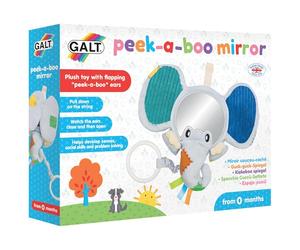 Galt Peekaboo Baby Mirror, Cause & Effect Elephant Sensory Toy for Newborns | Tummy Time Floor Activity - Explore Textures and Motor Skills with Pull Handle & Cute Crackle Ears - For Age 0 Months +