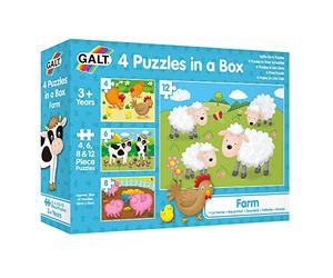Galt Toys, 4 Puzzles in a Box - Farm, Ages 3 Plus Years, Multicolor
