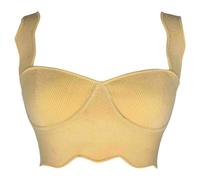 Galvan Women's Preloved London Delia Scalloped Crop Top in Yellow Viscose | Size: Small