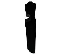 Galvan Women's Preloved London Nova Beaded Fringed Cutout Maxi Dress in Black Viscose | Size: Medium