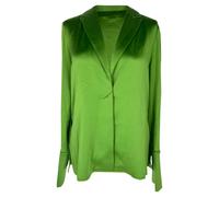 Galvan Women's Preloved London V-Neck Cuffed-Sleeve Blouse in Green Satin | Size: 36