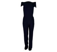 Galvan Women's Preloved Off-Shoulder Flared Jumpsuit in Navy Blue Triacetate | Size: 4