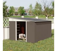 Galvanised 11.3 x 9.2' Sliding Double Door Offset Pent Garden Shed With Ventilation Steel Grey by Steadfast