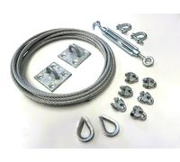 Galvanised Catenary Wire Kit with Mounting Plates, Tensioner and Fittings, Multiple Sizes 3-6mm, 5-30m Lengths (6mm, 15, meter)