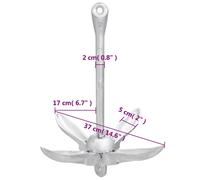 vidaXL Folding Anchor Grapnel - 3.2 kg, Malleable Iron, Rope, 4-claw, Silver