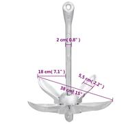 (with rope, 4 kg) vidaXL Folding Anchor Grappling Portable Grapnel Marine Boat Anchor Silver Iron