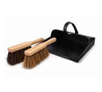 Galvanised Metal Dustpan & Brush Set Stiff Soft Bristles Ash Coal Outdoor
