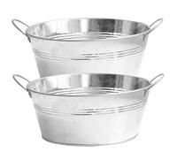 Galvanised Planter 2Pcs Large Round Galvanised Tub with Sturdy Handles 9.76x4.33 Inch Metal Planter Zinc Tub for Planting, Drinks Cooler, Ice Bucket