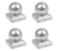 Galvanised Square Metal Fence Gate Post Cap Flange Size 91mm Ball Top Pack Of: 4 Pc