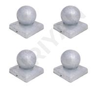 Galvanised Square Metal Fence Gate Post Cap With Ball Flange 100mm x 100mm 4"