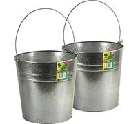 Galvanised Steel Bucket 18L Set Of 2 Buckets with Wooden Handle Support (Set of 2 18L Buckets)