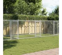 Galvanised Steel Dog Cage with Lockable Doors, 8x2x1.5m Large Outdoor Dog Kennel for Exercise Training, Grey Heavy-Duty Pet Enclosure