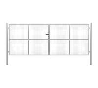 Galvanised Steel Garden Gate 400x150 cm, Silver Outdoor Fence Gate with Lock and Handle, Adjustable Width 407-413 cm, Durable Mesh Fence Door for Garden & Patio