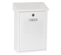 Galvanised Steel Letter Box Size M (DIN A4 Post) Wall Letter Box for Outdoor Use Post Box with Name Plate and Post Flap, Weather-Resistant, White