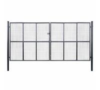 Galvanised Steel Mesh Garden Gate 400 x 200 cm Charcoal Grey Powder Coated Rust Resistant Garden Yard Gate with Ground Spike and Key