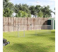 Galvanised Steel Outdoor Dog Kennel 4x4x1m, Heavy-Duty Chain-Link Mesh Dog Run, Secure Pet Playpen with Hinged Door for Backyard Training & Safety