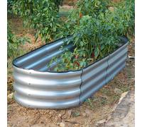 Galvanised Steel Raised Bed Planter Oval Trough Box 182x61x30cm Gr8 Garden Silver One Size