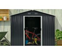 Galvanised Steel Sheds: Outsunny 7.7 x 5.7ft Metal Garden Shed Brown Wood effect