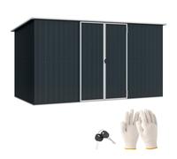 Galvanised Storage 11x5.6ft Large Garden Metal Shed Lockable Doors Grey