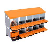 Galvanized Metal Chicken Nesting Boxes, 10 Compartments, Roll Away Design, Easy Egg Collection with Lid Cover, Pull-Out Hen Roosting, Cleanable for Poultry Farm Use