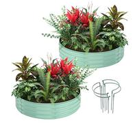 Galvanized Metal Planter Round Raised Garden Bed Kit for Gardening Outdoor，2x2x1ft 2 Planter Grow Garden Box Raised Flower Bed，Round Galvanized Planter Outdoor Metal Fire Pit Ring Green