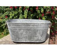 Galvanised Oval Trough w Handles | Outdoor Garden Metal Steel Planter Flower Pot