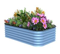 Galvanized Raised Garden Bed, Heavy-Duty Steel Planter Gardening Box with Open Base Design for Vegetables, Herbs & Flowers, Large Oval Outdoor Planting Bed Blue 150 * 60 * 43cm