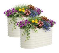 Galvanized Raised Garden Bed Outdoor, 2 Pcs Oval Metal Planter Box for Planting Plants Vegetables, Heavy-Duty Outdoor Raised Beds for Garden with Protective Edging & Support Bars, Easy Assembly White