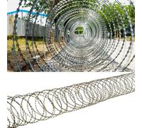 Galvanized Razor Ribbon Barbed Wire Fence | Double Spiral Razor Wire for Chain Link Fences/Top of Walls(Silver-Roll Dia 90cm/35in,L 90M/295.3ft)