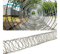 Galvanized Ribbon Barbed Wire - Double Spiral Wire for Chain Link Fences & Walls, 30ft-300ft, 12cm-90cm Diameter, Sharp Blade Design, Weather Resint, Securi Solut