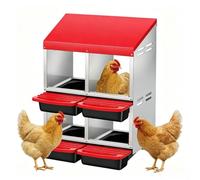 Galvanized Steel Chicken Nesting Box with Plastic Handles, 4 Compartments Metal Hen Laying Nest, Rust-Resistant Chicken Nest Box for Backyard Coop, Easy Clean & Egg Collection, Red