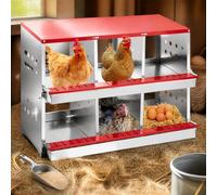 Galvanized Steel Chicken Nesting Box with Roll-Out Egg Tray | Available in 6, 8, or 10 compartments with 12"x12" private laying spaces and a patented roll-out tray for cleaner eggs.