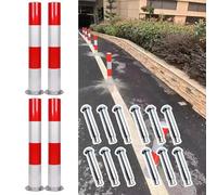 Galvanized Steel Traffic Bollards - 40/60/75cm Durable Safety Posts for Driveway and Parking Lot Barriers(4 Pcs 7.6x40cm/3x15.7inch)