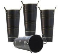 Galvanized Vases 4Pcs Galvanized Bucket with Handles 9 Inch Tall Metal Flower Vases for Flower Arrangement, Table Centerpiece, Wedding Decorations BlackGalvanized Bucket Galvanized Vase Metal Vase