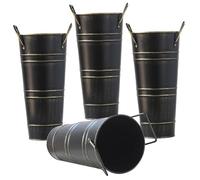 Galvanized Vases Metal Flower Vases Galvanized Bucket with Handles 9 Inch Tall Rustic Vases for Flower Arrangement, Table Centerpiece, Wedding Decorations Black 4Pcs
