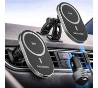 Galvanox Magnetic Wireless Car Charger Mount for Samsung Galaxy Phones, 25W Fast Charging (Compatible with MagSafe), Dashboard & Vent Phone Holder with 45W USB-C Adapter