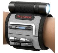 Galvanox - Magnetic Wristband with Hands Free Work Light (3 Modes) for Holding Screws, Nails and Drill Bits, Durable Nylon with Powerful Magnets, Tool Gift for Men, Dad, Husband, Handyman (Black)