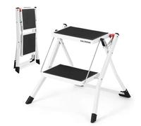 Galvaran 2 Step Ladder Foldable Heavy Duty Step Stool with Anti-Slip Wide Steps and Thickened Foot Caps, Strong Sturdy Steel for Home, Office, Kitchen, Garage, Caravan, 150kg Weight Capacity