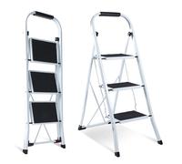 Galvaran 3 Step Ladder - Folding Step Ladder, Portable With Anti-Slip Mat & Comfortable Soft Handgrip, Heavy Duty Steel Step Ladder - Easy to Store Step Ladders, 150KG Max Capacity (3-Step)